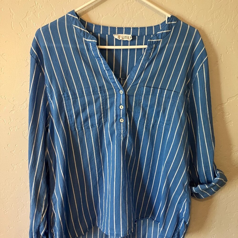 Carve Designs Dylan Gauze Shirt  Womens Large BlueBay Stripe